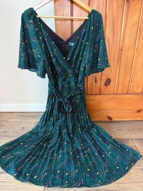 ModCloth Women’s Floral Midi Dress – Size 12 – Like New dark green purple yellow